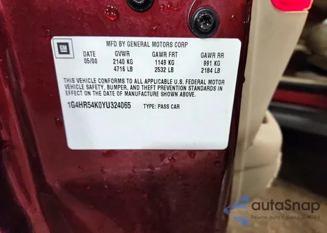 2000 Buick Lesabre Limited z USA, uszkodzony, nr VIN 1G4HR54K0YU324065